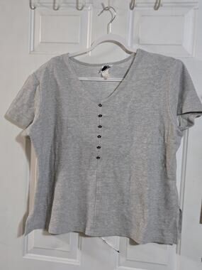 • VTG 80s Tapestry Made in USA Henley Top Shoulder Pads Grey Women’s 18
